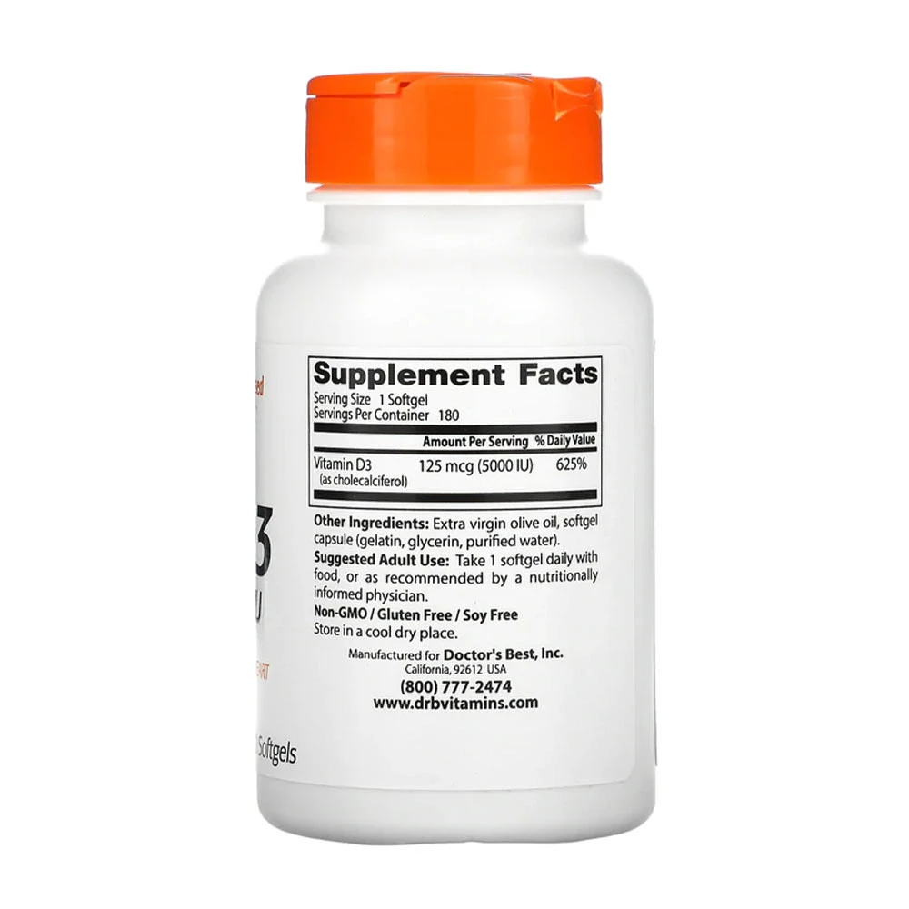 Doctor's Best - Vitamin D3, 5000 IE - 180 mjukkapslar - Bild 9