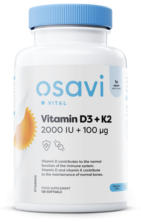 Osavi - Vitamin D3 + K2, 2000 IE + 100 µg, 120 mjukkapslar | Vitaminer och MineralerHälsa och välbefinnandeHälsokost | Apoteka