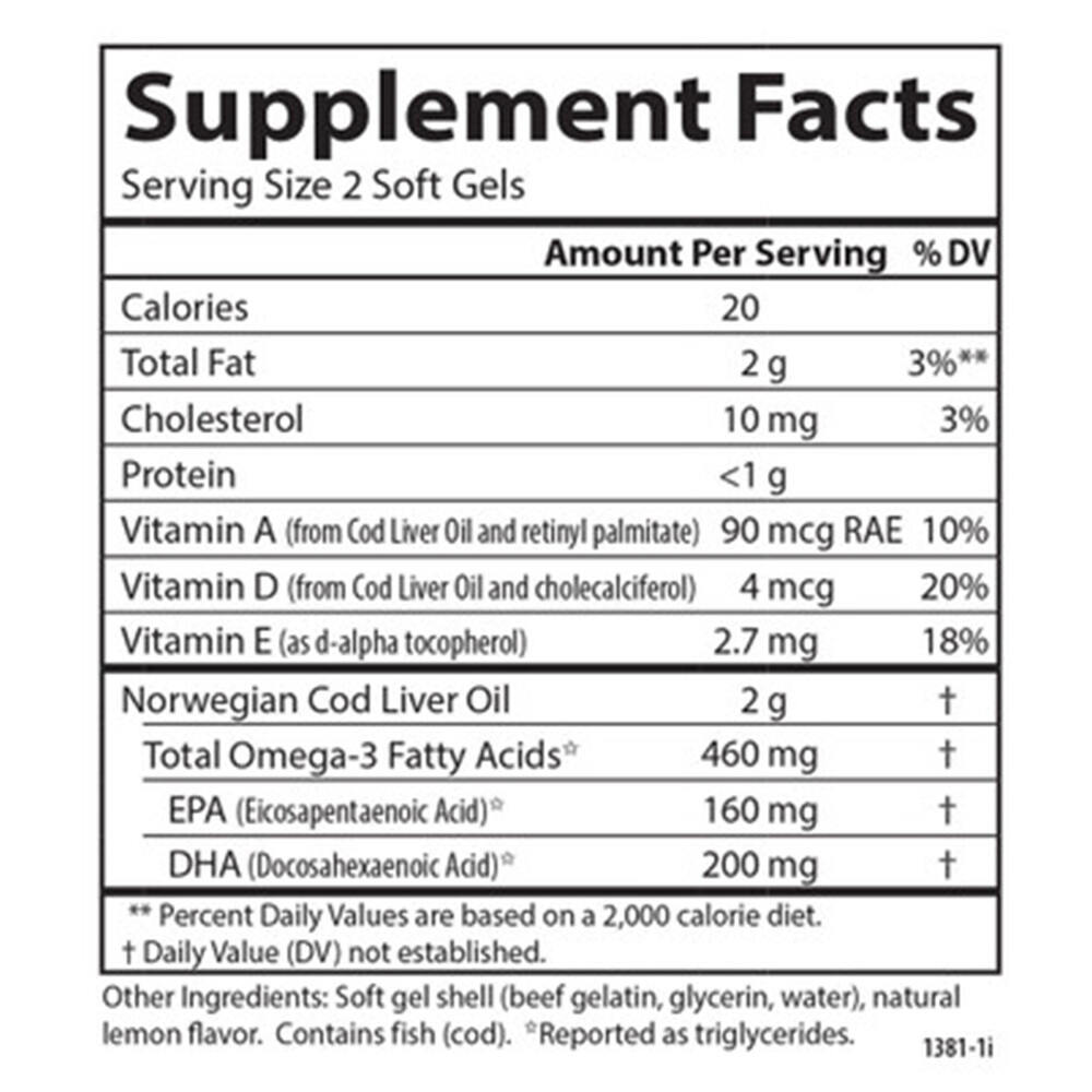 Carlson Labs - Vild Norsk Torskleverolja Gems, 460 mg - 150 + 30 mjukkapslar - Bild 3