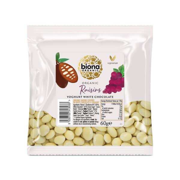Biona Organic - Yoghurtöverdragna Russin med Vit Choklad, 60g | Hälsokost | Apoteka