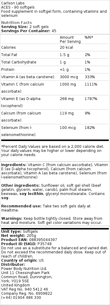 Carlson Labs - ACES, 90 mjukkapslar - Bild 2