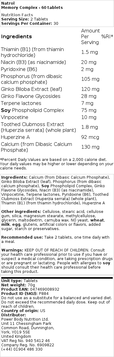 Natrol - Minneskomplex, Storlek - Bild 2