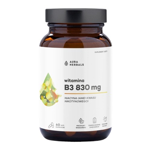 Aura Herbals - Niacin B3, 830 mg, 60 kapslar | Vitaminer och MineralerNiacin | Apoteka