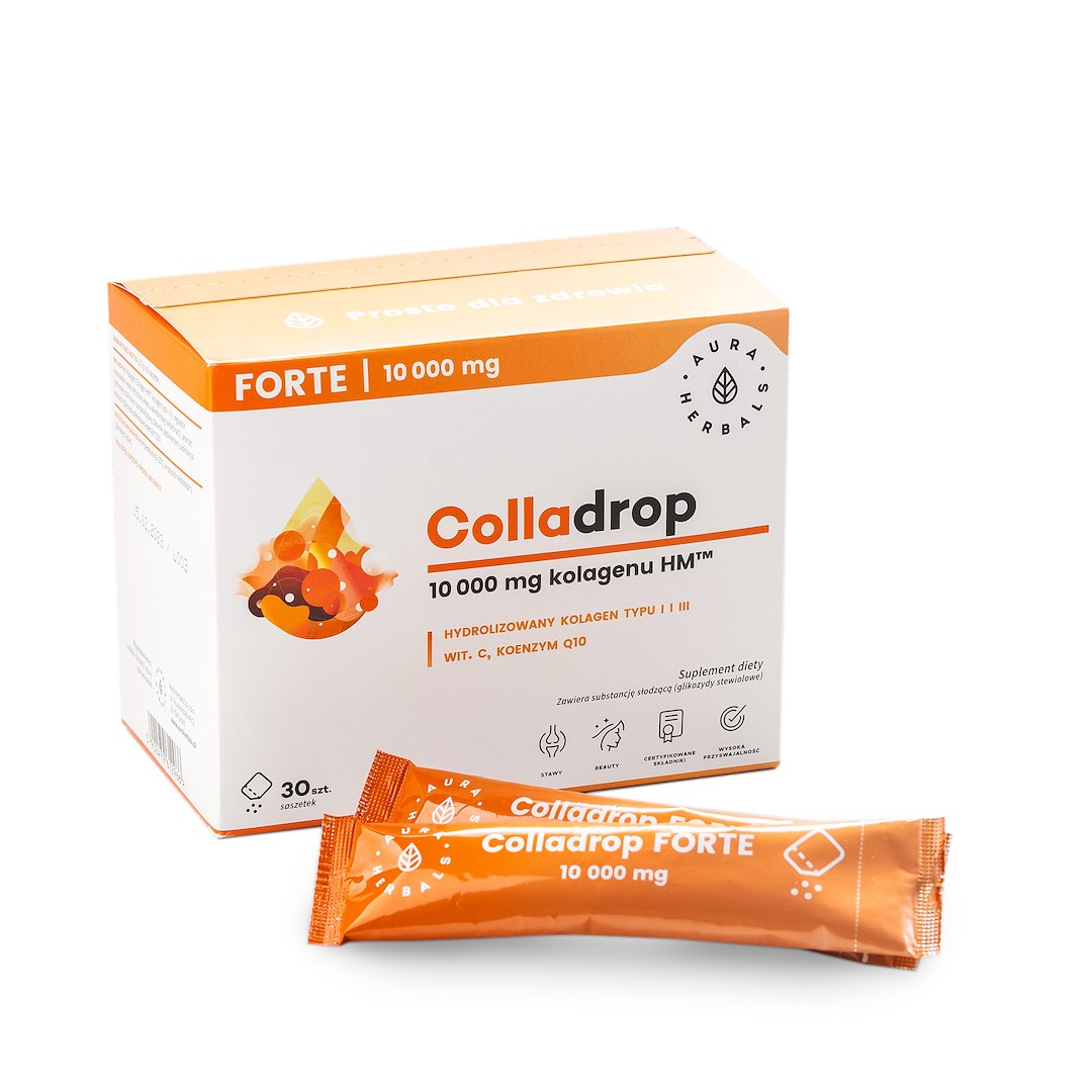Aura Herbals - Colladrop Forte, marint kollagen, 10000 mg (30 påsar) | Vitaminer och MineralerHälsa och välbefinnandeKollagen | Apoteka