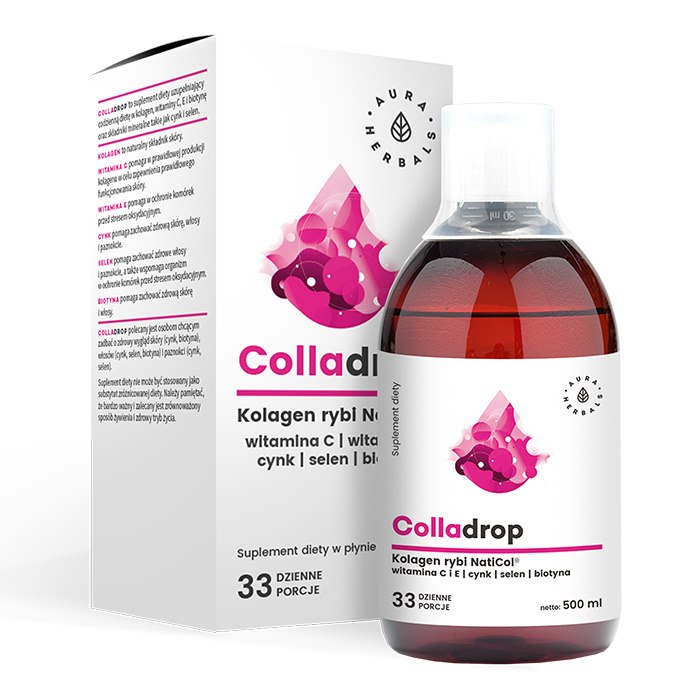Aura Herbals - Colladrop, Flytande fiskkollagen + Vitamin C, 500 ml | Vitaminer och MineralerHälsa och välbefinnandeC-vitaminKollagen | Apoteka