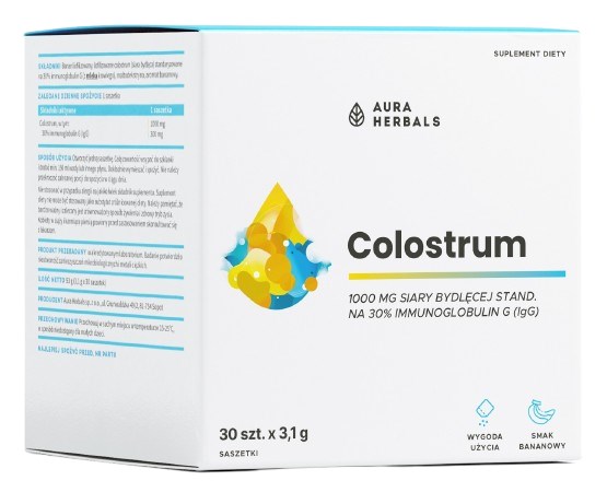 Aura Herbals - Colostrum 1000 mg, banansmak, påsar (30 st.) | Vitaminer och MineralerÖrttillskottHälsokost | Apoteka