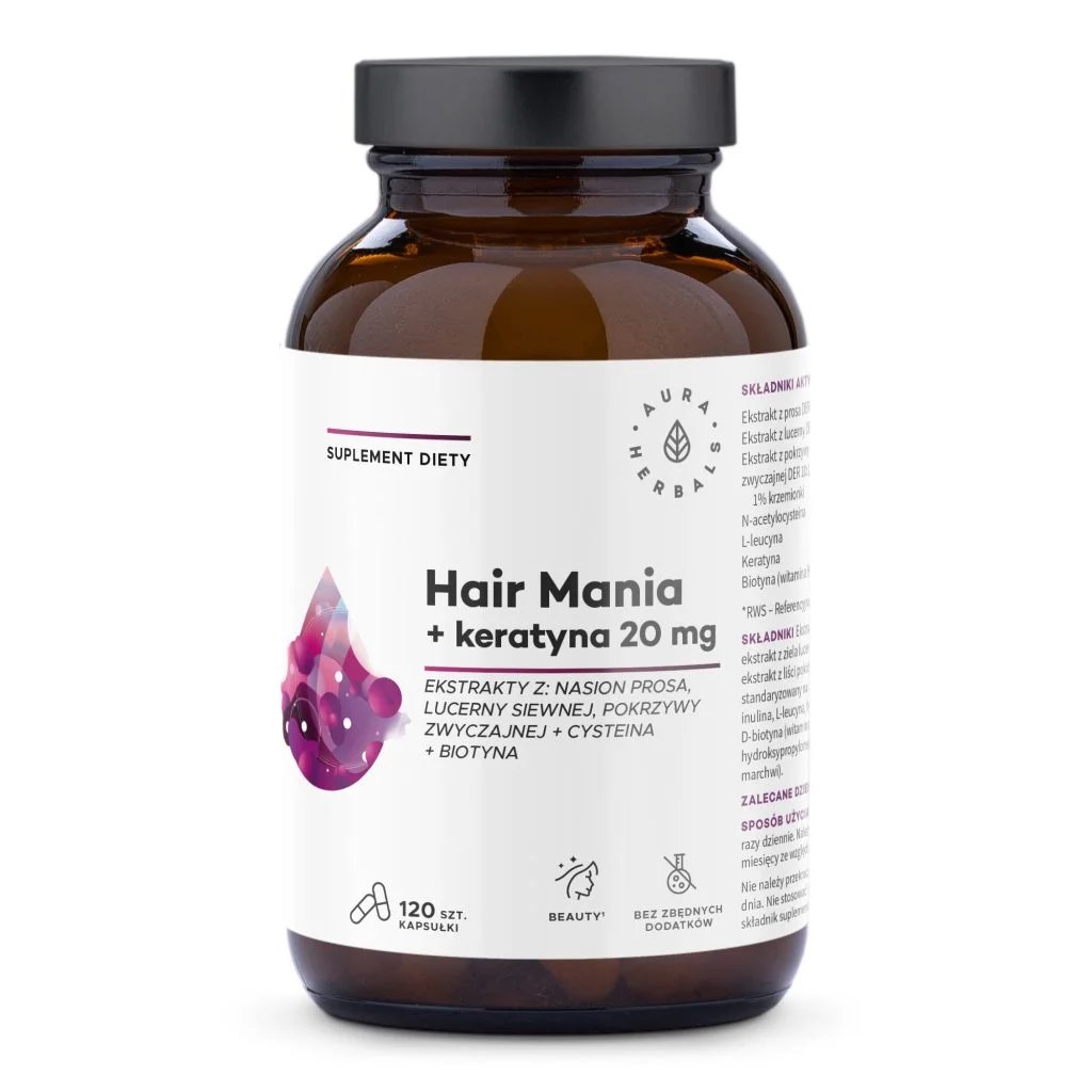 Aura Herbals - Hair Mania + Keratin, 20 mg, 120 kapslar | Vitaminer och MineralerMultivitaminerHår och naglarN-acetyl | Apoteka