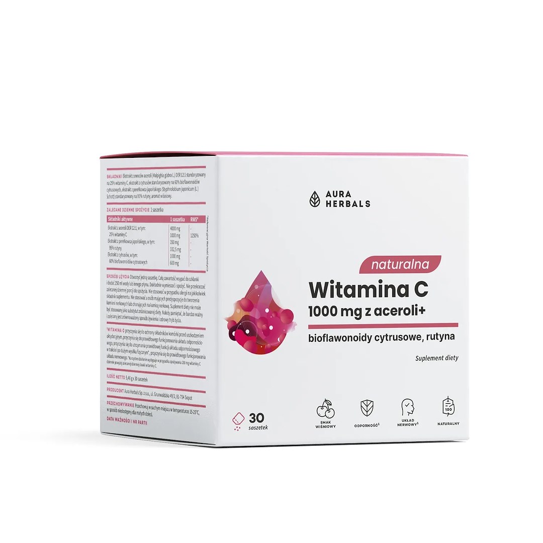 Aura Herbals - Naturligt Vitamin C 1000 mg från Acerola, sacheter (30 st.) | Vitaminer och MineralerVissa vitaminerVitamin C | Apoteka