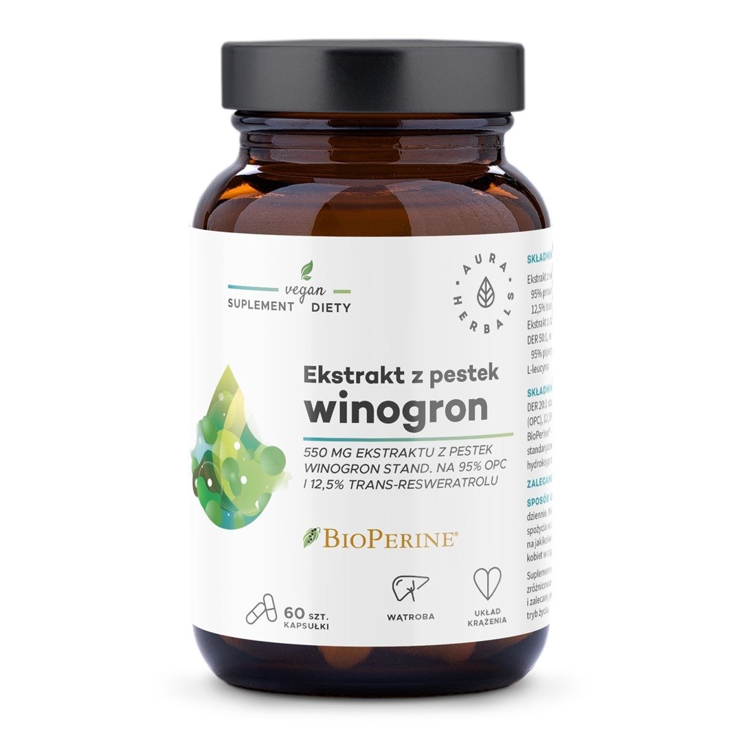 Aura Herbals - OPC 95% Druvkärneextrakt, 50 kapslar | Vitaminer och MineralerResveratrolÖrter och växtbaserade preparat | Apoteka