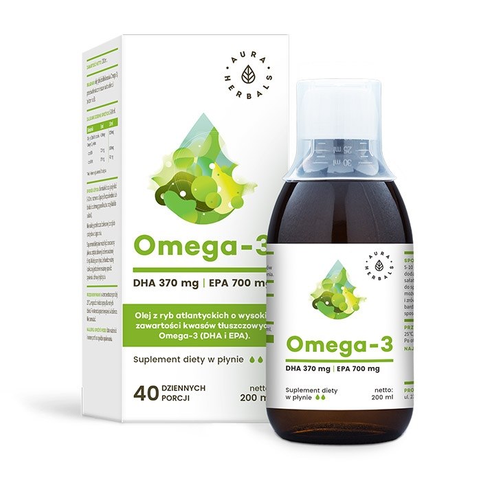 Aura Herbals - Omega-3, 370 DHA / 700 EPA, 200 ml | Vitaminer och MineralerOmegas - EFA - CLA - oljorOmega & Näringsoljor | Apoteka
