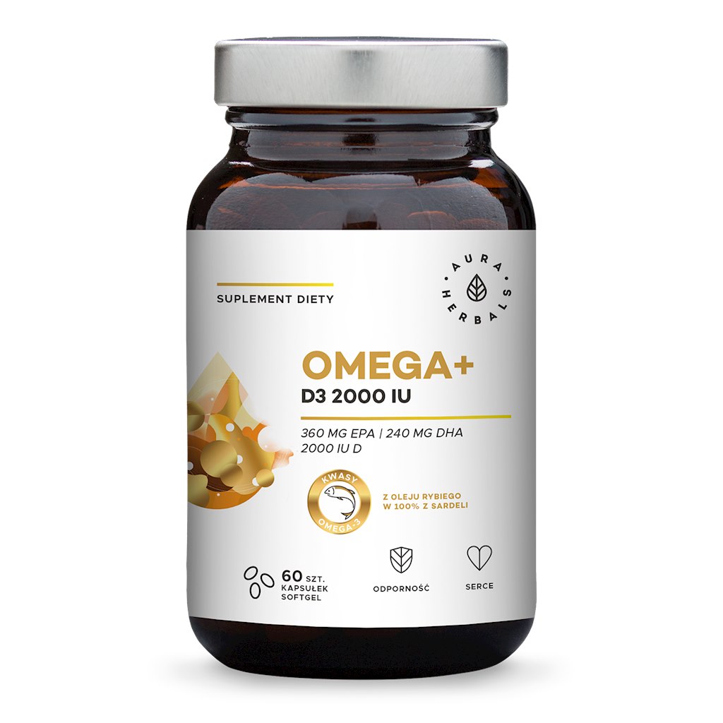 Aura Herbals - Omega+ med Vitamin D3, 2000 IU, 60 mjukgelkapslar | Vitaminer och MineralerD-vitaminOmegas - EFA - CLA - oljorOmega och fiskoljaOmega & Näringsoljor | Apoteka