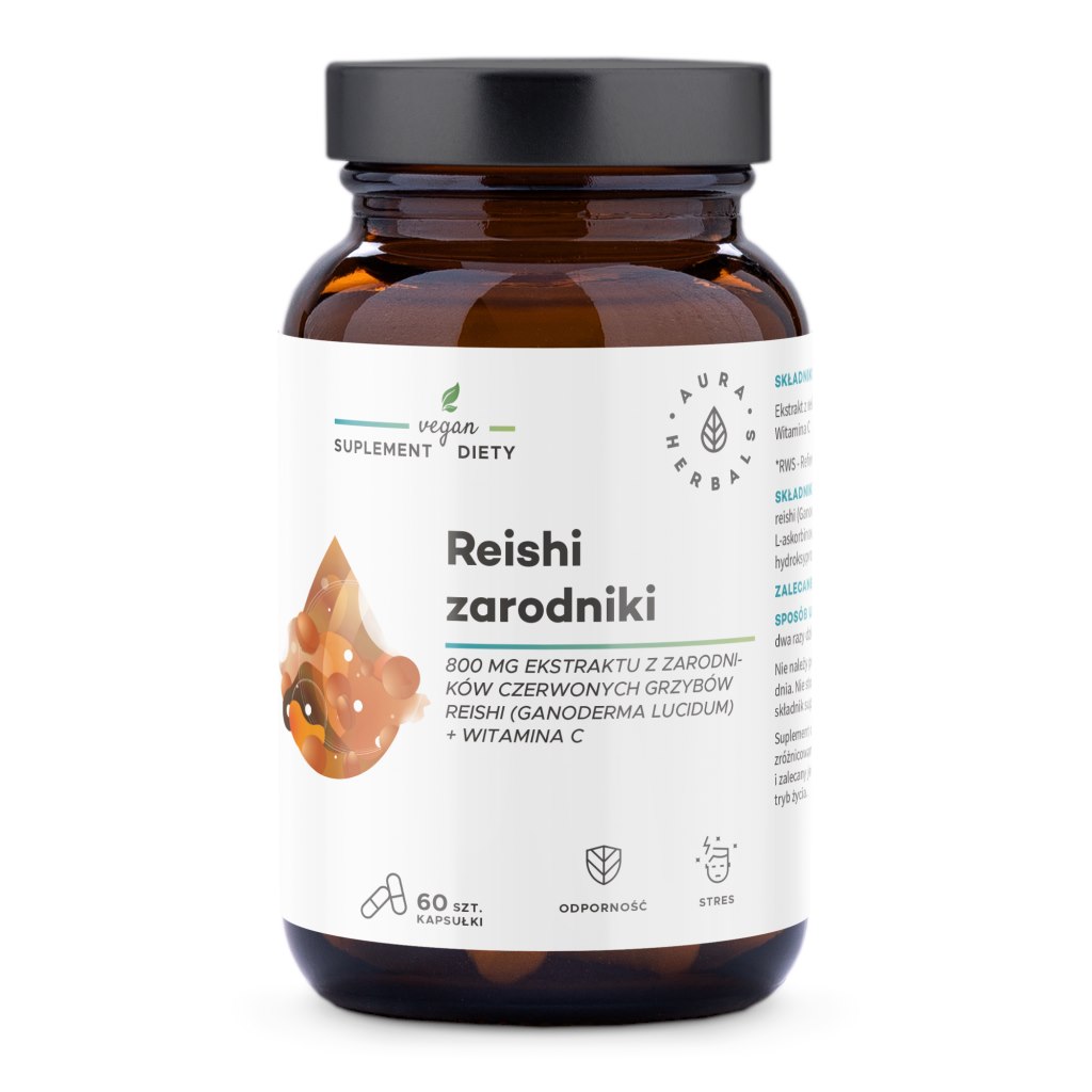 Aura Herbals - Reishi Sporer, 800 mg + Vitamin C, 60 kapslar | Vitaminer och MineralerHälsa och välbefinnandeFörbättra humöretSvamptillskottVitamin C | Apoteka