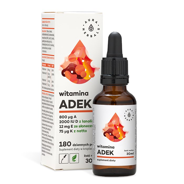 Aura Herbals - Vitamin ADEK, A + D3 2000IU + E + K2, 30 ml | Vitaminer och MineralerVissa vitaminerD-vitaminK-vitaminVitamin BVitamin E | Apoteka