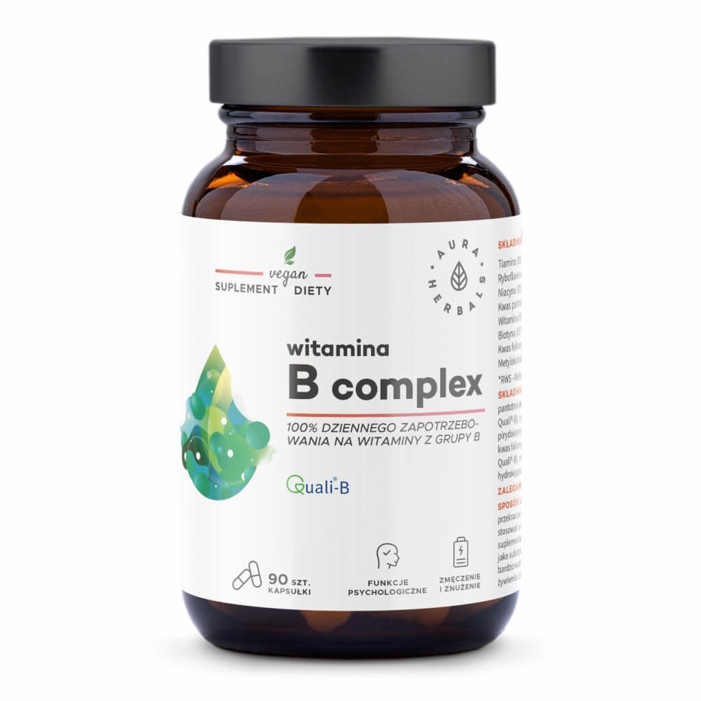 Aura Herbals - Vitamin B-komplex, 90 kapslar | Vitaminer och MineralerVissa vitaminerNiacinFolsyraVitamin B | Apoteka