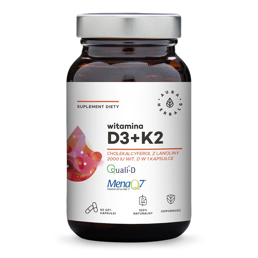 Aura Herbals - Vitamin D3 2000 IU + K2, 50 mcg, 90 kapslar | Vitaminer och MineralerVissa vitaminerD-vitaminK-vitamin | Apoteka