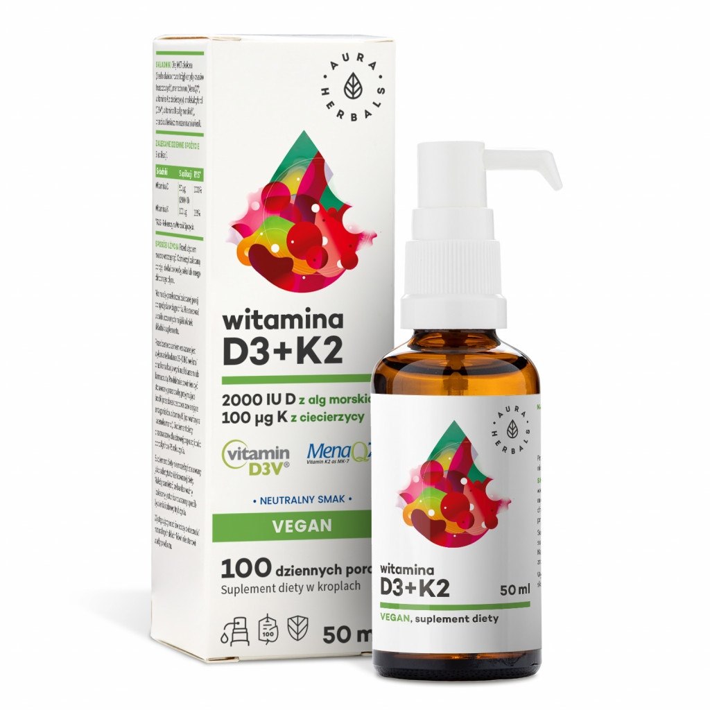 Aura Herbals - Vitamin D3 2000 IU + K2 Vegan, 50 ml | Vitaminer och MineralerVissa vitaminerD-vitaminK-vitamin | Apoteka