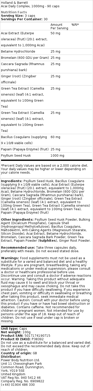 Holland & Barrett - Acai Daily Complex, 1000 mg, 90 kapslar - Bild 3