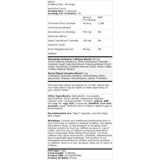 Natrol - AcaiBerry Diet, 60 vegetabiliska kapslar - Bild 2