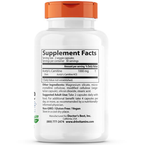 Doctor's Best - Acetyl L-Carnitine, 500 mg, 60 vegetabiliska kapslar - Bild 3