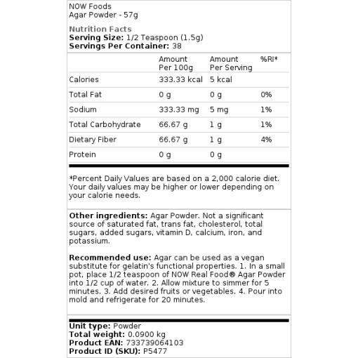NOW Foods - Agar Pulver, 57 g - Bild 2