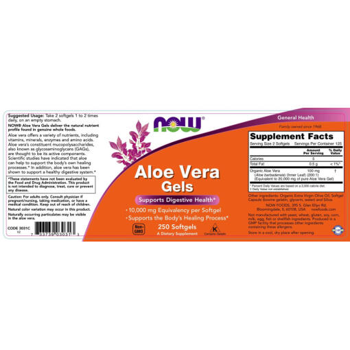 NOW - Aloe Vera Gelkapslar, 250 mjukkapslar - Bild 2