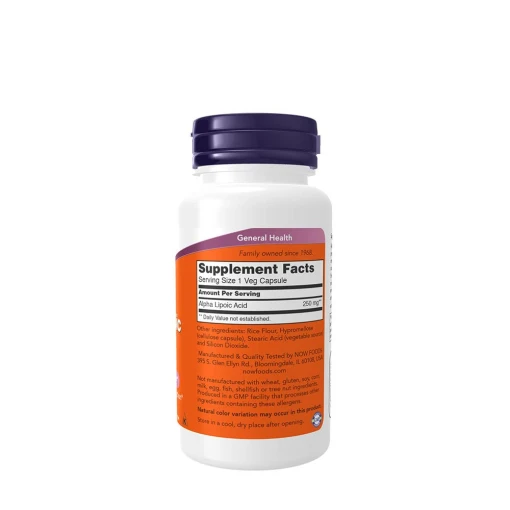 NOW - Alfa-liponsyra, 250 mg kapslar - Bild 2