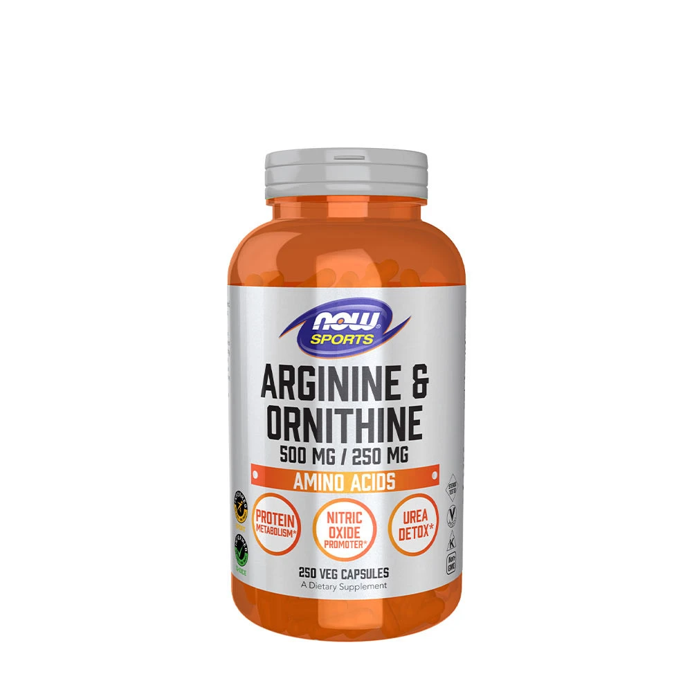 NOW - Arginin &amp; Ornithin, 250 kapslar | Vitaminer och MineralerAminosyror och BCAAHälsokostFitness och träningL-arginin | Apoteka