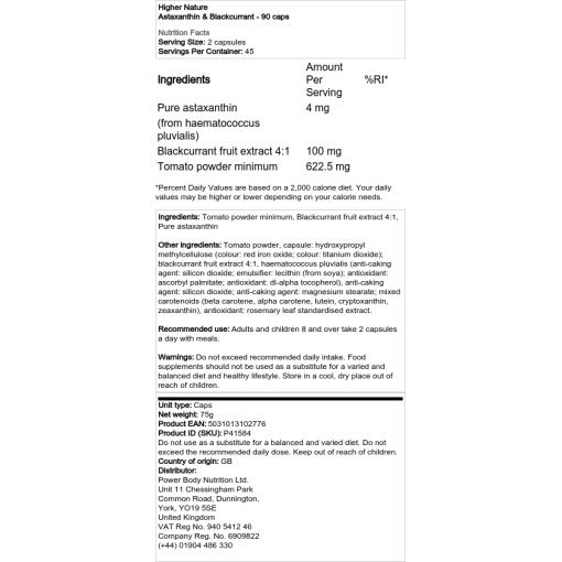 Higher Nature - Astaxantin & Svartvinbär, 90 kapslar - Bild 2
