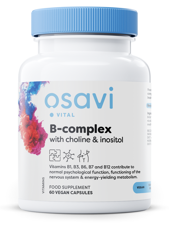 Osavi - B-komplex med Kolin &amp; Inositol, 60 vegankapslar | Vitaminer och MineralerHälsa och välbefinnandeB-vitaminHälsokost | Apoteka