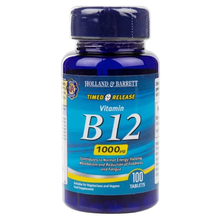 Holland &amp; Barrett - B12-vitamin med tidsbegränsad frisättning, 1000 mcg, 100 tabletter | Vitaminer och MineralerHälsa och välbefinnandeVissa vitaminerB-vitaminHälsokostB12 | Apoteka