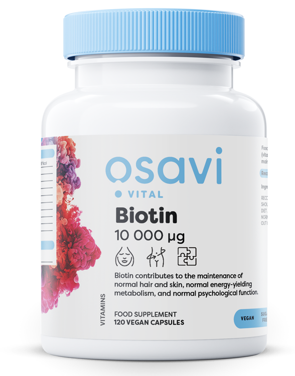 Osavi - Biotin Extra Styrka, 10 mg - 120 vegankapslar | Vitaminer och MineralerHälsa och välbefinnandeMultivitaminerKosttillskott för kvinnorHälsokostBiotin | Apoteka
