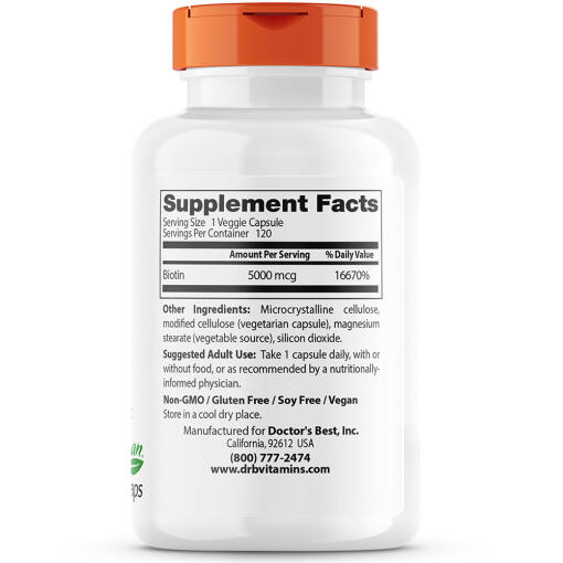 Doctor's Best - Biotin, 5000 mcg, 120 vegetabiliska kapslar - Bild 3