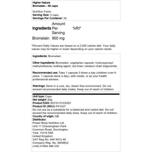 Higher Nature - Bromelain, 90 kapslar - Bild 2