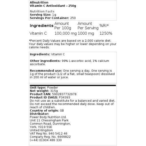 Allnutrition - C-vitamin Antioxidant, 250g - Bild 2
