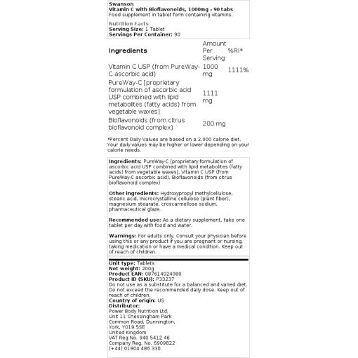Swanson - C-vitamin med Bioflavonoider, 1000 mg - Bild 2