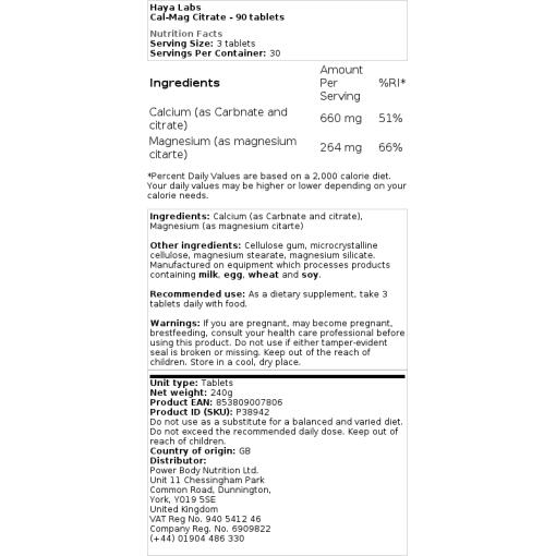 Haya Labs - Cal-Mag Citrat, 90 tabletter - Bild 2