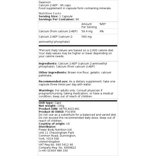 Swanson - Kalcium 2-AEP, 90 kapslar - Bild 2