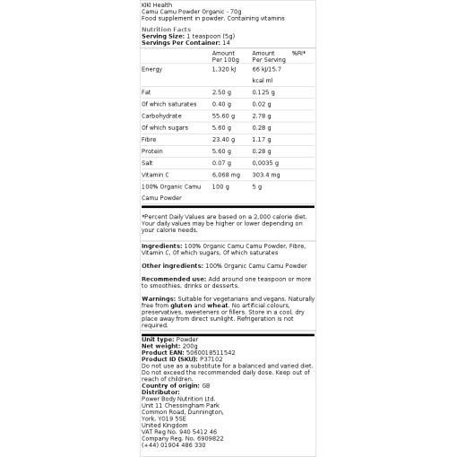 KIKI Health - Ekologiskt Camu Camu-pulver, 70g - Bild 2