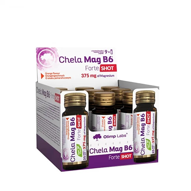 Olimp Nutrition - Chela Mag B6 Forte Shot, Körsbär, 9 x 25 ml | Vitaminer och MineralerHälsa och välbefinnandeD-vitaminHälsokostJärn | Apoteka