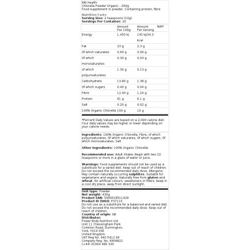 KIKI Health - Ekologiskt Chlorellapulver, 200g - Bild 2