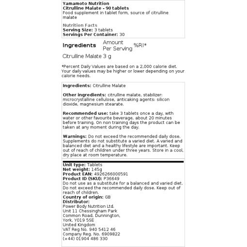 Yamamoto Nutrition - Citrullinmalat, 90 tabletter - Bild 2