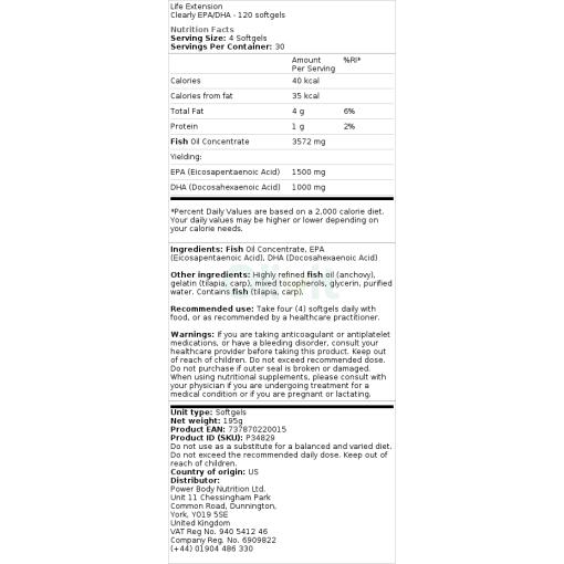 Life Extension - Clearly EPA/DHA, 120 mjukkapslar - Bild 2