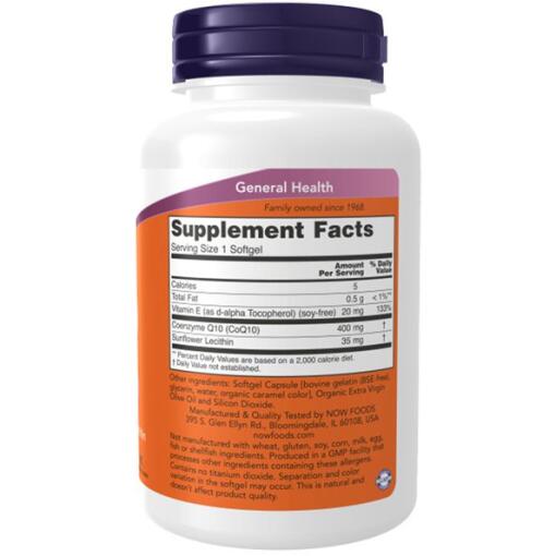 NOW Foods - CoQ10 med Lecitin & Vitamin E, 400 mg - 60 mjukkapslar - Bild 3