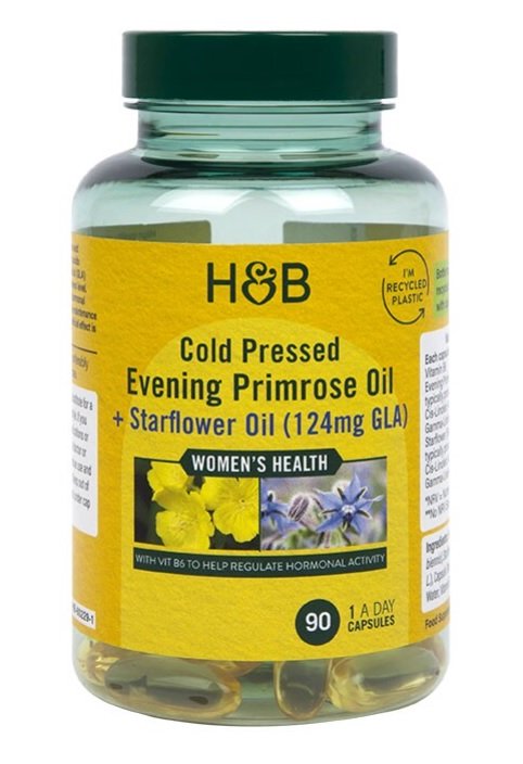 Holland & Barrett - Kallpressad jättenattljusolja + Gurkörtsolja, 90 kapslar