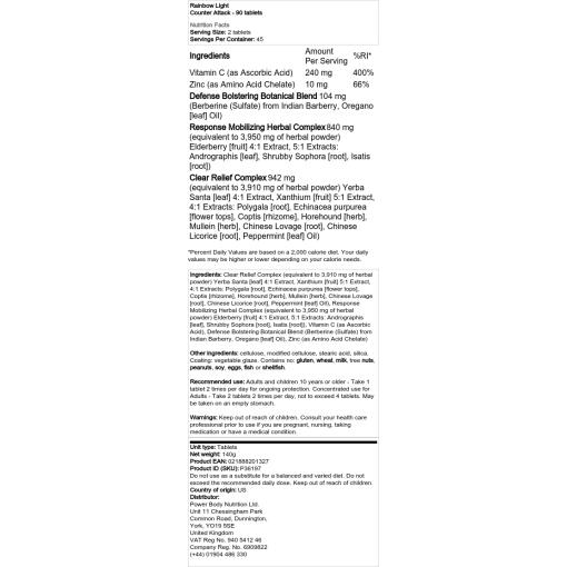 Rainbow Light - Counter Attack, 30 tabletter - Bild 2