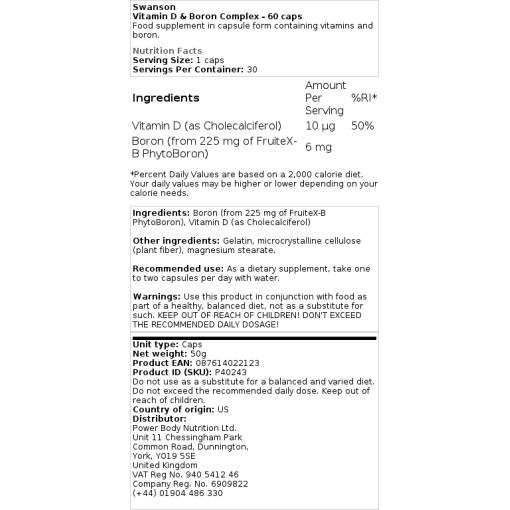 Swanson - D-vitamin & Bor-komplex, 60 kapslar - Bild 3