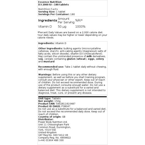 Essence Nutrition - D3 2000 IE, 180 tabletter - Bild 2