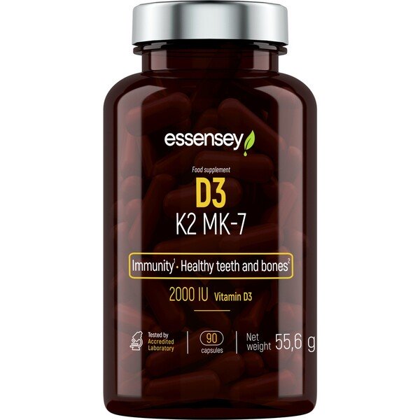 Essensey - D3 K2 MK-7, 90 kapslar | Vitaminer och MineralerHälsa och välbefinnandeD-vitaminK-vitaminHälsokost | Apoteka