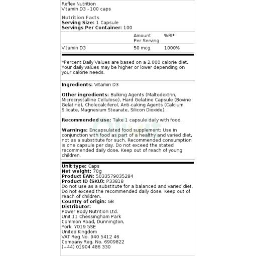 Reflex Nutrition - D3-vitamin, 100 kapslar - Bild 2