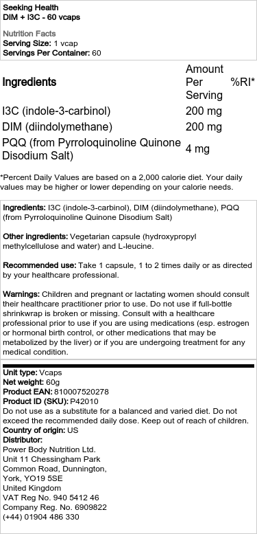 Seeking Health - DIM + I3C, 60 vegetabiliska kapslar - Bild 2